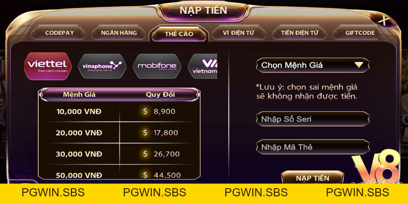Nạp tiền V8club - Hướng dẫn chi tiết và an toàn nhất - Pgwin